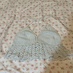 White crochet halter top